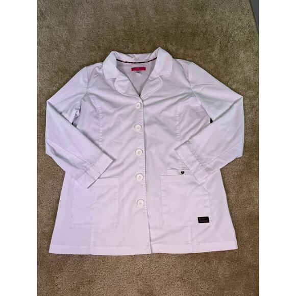 Betsey Johnson Women's Juniper White 2 Pocket Button Front Lab Coat XL E257 - Picture 1 of 11